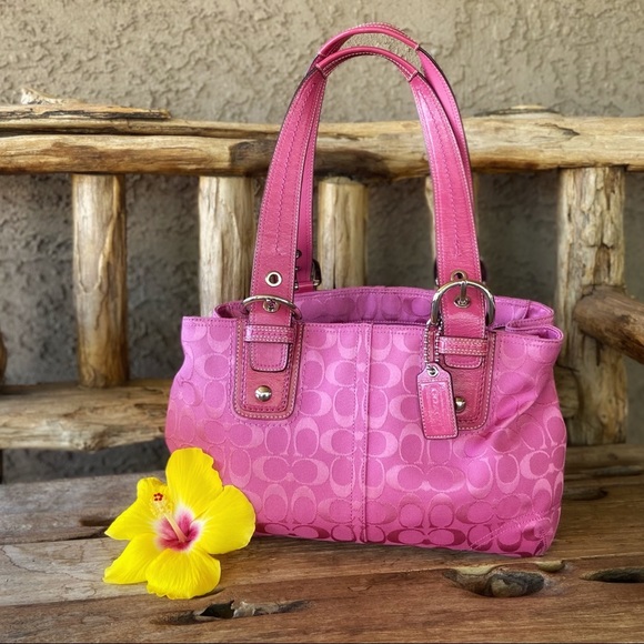 Coach Handbags - COACH SIGNATURE Hot Pink Lg. Shoulder/Tote Bag